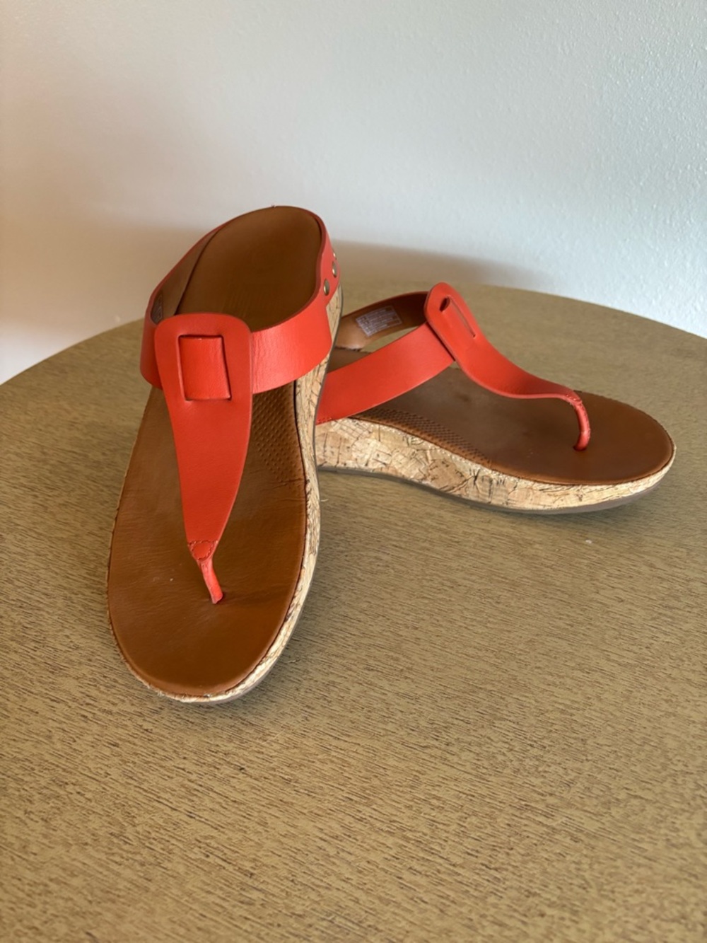 Fitflop Ibiza Sandals Women's 8 Rust Leather Cork Wedge.